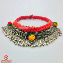 Load image into Gallery viewer, Vintage Dangling Bells Red Choker Necklace
