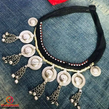 Load image into Gallery viewer, Tribal Choker Necklace With Silver Bells
