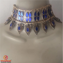 Load image into Gallery viewer, Red and Blue Glass Stones Collar Choker Necklace
