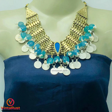 Load image into Gallery viewer, Turquoise Stone With Coins Choker Necklace

