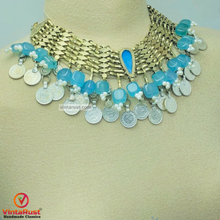 Load image into Gallery viewer, Turquoise Stone With Coins Choker Necklace
