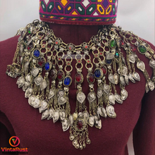 Load image into Gallery viewer, Oversized Bib Tribal Necklace With Multicolor Glass Stones
