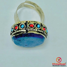 Load image into Gallery viewer, Lapis Stone Handmade Kuchi Ring
