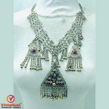 Load image into Gallery viewer, Tribal Silver Kuchi Necklace With Dangling Pendants
