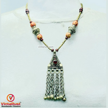 Load image into Gallery viewer, Vintage Kuchi Pendant Necklace With Beaded Chain
