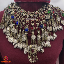 Load image into Gallery viewer, Oversized Bib Tribal Necklace With Multicolor Glass Stones
