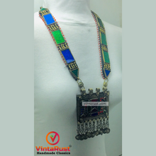Load image into Gallery viewer, Blue and Green Long Chain Pendant Necklace
