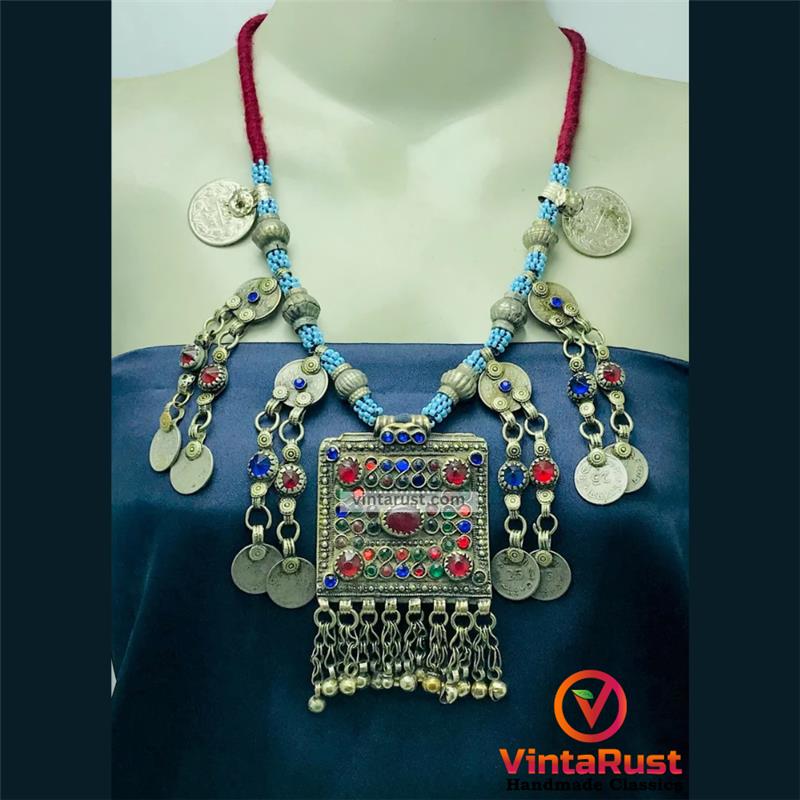 Handmade Beaded Chain Necklace With Long Tassels