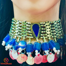 Load image into Gallery viewer, Blue Vintage Statement Coins Choker Necklace
