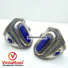 Load image into Gallery viewer, Vintage Lapis Lazuli Stone Cuff Bracelet
