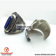 Load image into Gallery viewer, Vintage Lapis Lazuli Stone Cuff Bracelet
