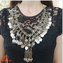 Load image into Gallery viewer, Silver Gypsy Kuchi Necklace With Vintage Coins
