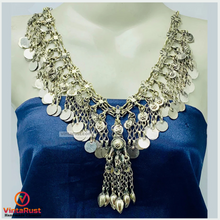 Load image into Gallery viewer, Silver Gypsy Kuchi Necklace With Vintage Coins
