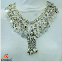 Load image into Gallery viewer, Silver Gypsy Kuchi Necklace With Vintage Coins
