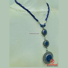 Load image into Gallery viewer, Lapis Blue Stone Silver Pendant Necklace

