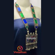 Load image into Gallery viewer, Blue and Green Long Chain Pendant Necklace
