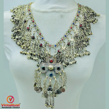 Load image into Gallery viewer, Tribal Silver Bib Necklace With Glass Stones
