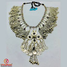Load image into Gallery viewer, Tribal Silver Bib Necklace With Glass Stones
