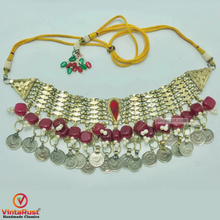 Load image into Gallery viewer, Statement Red Stone and Beads Coins Choker Necklace
