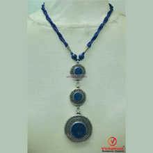 Load image into Gallery viewer, Lapis Blue Stone Silver Pendant Necklace

