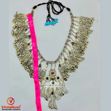 Load image into Gallery viewer, Tribal Silver Bib Necklace With Glass Stones
