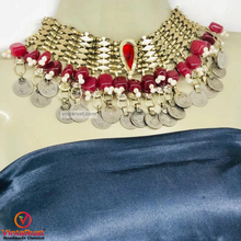Load image into Gallery viewer, Statement Red Stone and Beads Coins Choker Necklace
