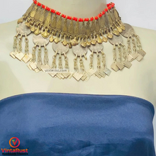 Load image into Gallery viewer, Rustic Choker Necklace with Golden Metal Motifs and Vintage Coins
