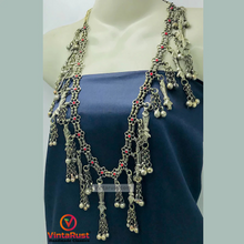 Load image into Gallery viewer, Silver Vintage Necklace with Red Glass Stones
