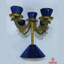 Load image into Gallery viewer, Vintage Lapis &amp; Brass Candle Holder
