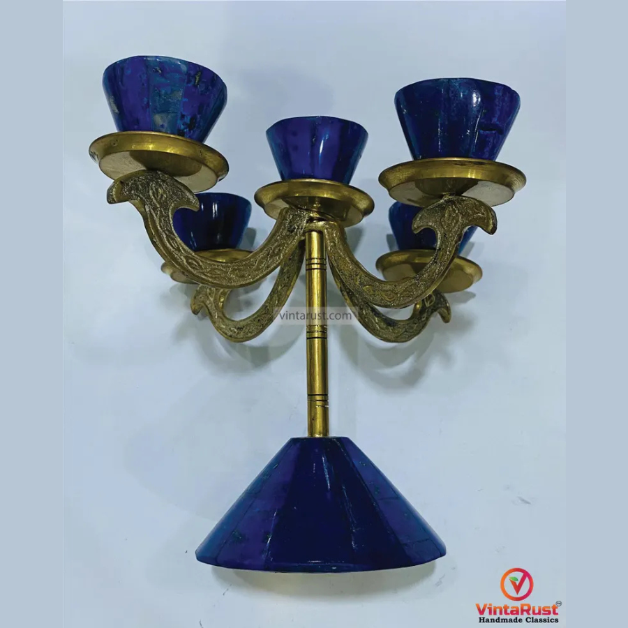 Vintage Lapis & Brass Candle Holder