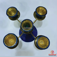 Load image into Gallery viewer, Vintage Lapis &amp; Brass Candle Holder
