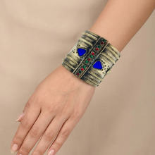 Load image into Gallery viewer, Vintage Kuchi Cuff Bracelet With Blue Glass Stones
