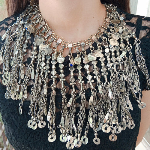 Long Silver Dangling Choker Necklace