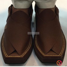 Load image into Gallery viewer, Dark Brown Dotted Leather Peshawari Men&#39;s Chappal

