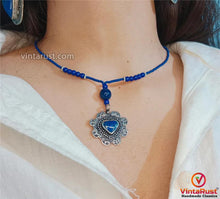 Load image into Gallery viewer, Lapis Beaded Necklace with Silver Heart Pendant
