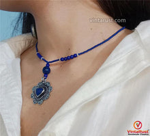 Load image into Gallery viewer, Lapis Beaded Necklace with Silver Heart Pendant
