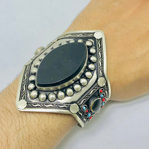 Adjustable Black Stone Cuff Bracelet