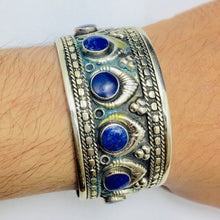 Load image into Gallery viewer, Adjustable Tribal Kuchi Lapis Stone Cuff Bracelet
