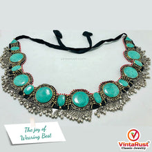 Load image into Gallery viewer, Vintage Kuchi Green Stones Belt With Silver Bells
