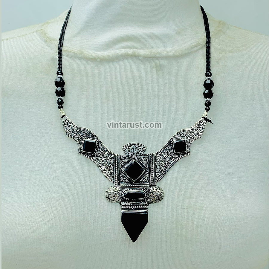 Antique Black Nepalese Triangular Pendant Necklace