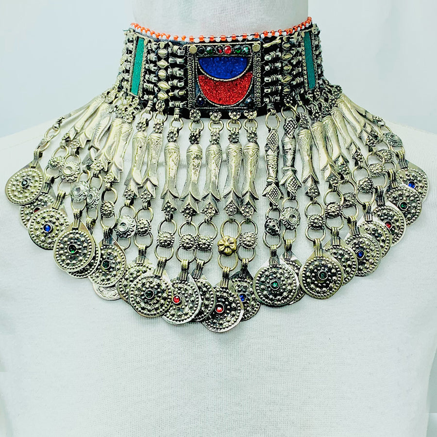 Antique Choker Necklace With Fish Motifs and Coins