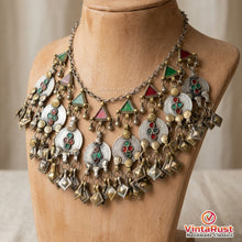 Load image into Gallery viewer, Antique Green &amp; Red Glass Stone Coin Choker Necklace
