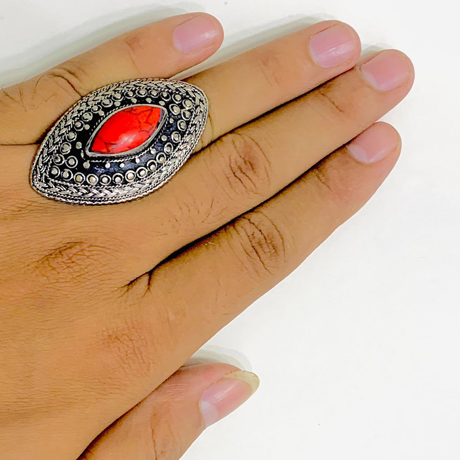 Antique Handmade Coral Stone Ring