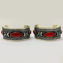 Load image into Gallery viewer, Antique Inlaid Stone Cuff Bracelet
