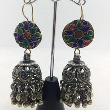 Load image into Gallery viewer, Antique Tribal Glass Stones Jhumka Earrings
