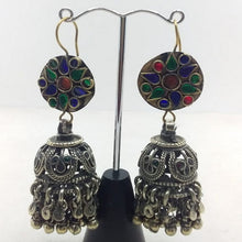 Load image into Gallery viewer, Antique Tribal Glass Stones Jhumka Earrings
