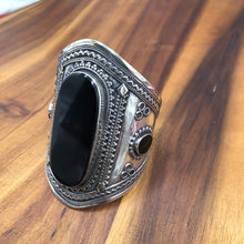 Load image into Gallery viewer, Antique Tribal Silver Black Stone Cuff Bracelet
