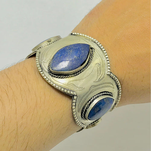 Antique Turkmen Silver Lapis Lazuli Bracelet