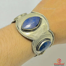 Load image into Gallery viewer, Antique Turkmen Silver Lapis Lazuli Bracelet
