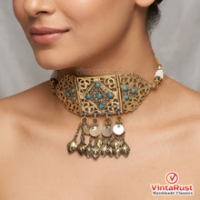 Load image into Gallery viewer, Antique German Silver Choker With Turquoise Beads
